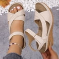 thumbnail image 6 of Pandaie Wedge Sandals for Women Strappy Open Toe Platform Slip on Walking Shoes Arch Support Ankle Strap Summer Beach Casual Sandal Beige Size 6.5, 6 of 9