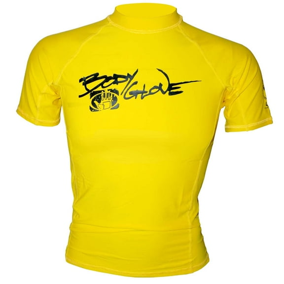 Body Glove S/A Youth Fitted Basic Lycra Rash Guards, Unisex, Yellow, Juniors 14/2x