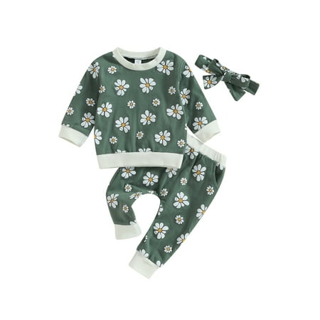 

Bagilaanoe 3pcs Newborn Baby Girl Long Pants Set Flower Print Long Sleeve Pullover Tops + Trousers + Headband 6M 12M 18M 24M Infant Casual Outfits