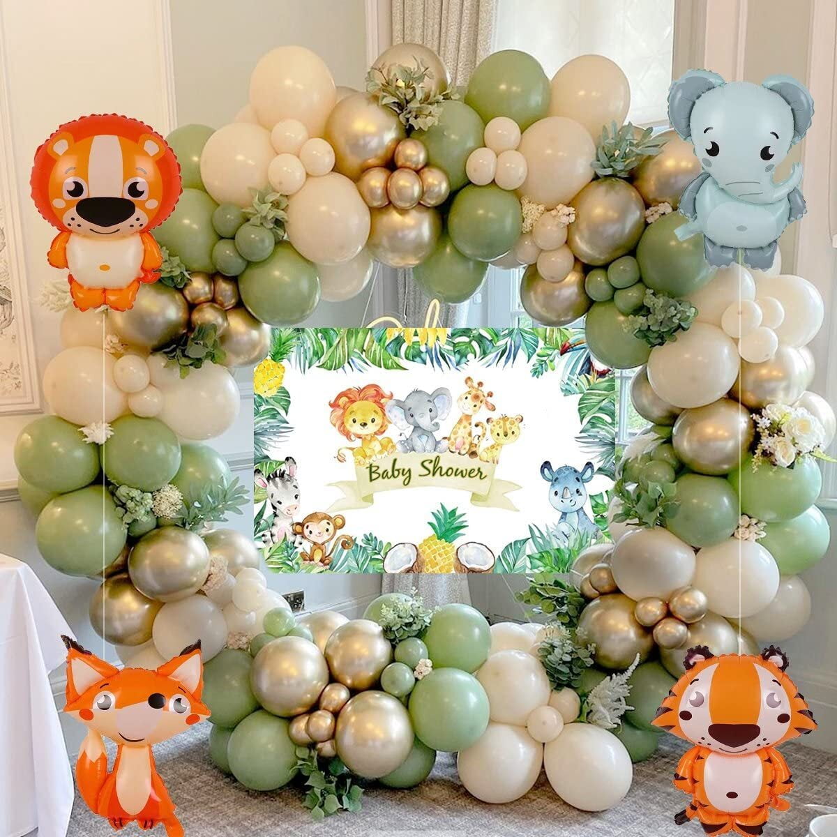 Sage Green Baby Shower Decorations, Sage Green and Gold Balloon Garland