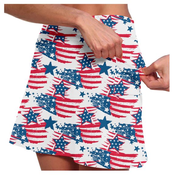 SUYIDA Skirts for Women Trendy Casual Prints Yoga Culottes Workout Slim Waist Active Skorts Skirts for Running Casual Blue,XXXL