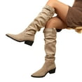 thumbnail image 5 of Wowcloth Suede Knee-High Boots for Women - Pointed Toe with Stacked Ruffles and Buckle Strap, Chunky Heel for Slimming Effect, Casual Riding Boots for Autumn Winter Fashion, 5 of 9