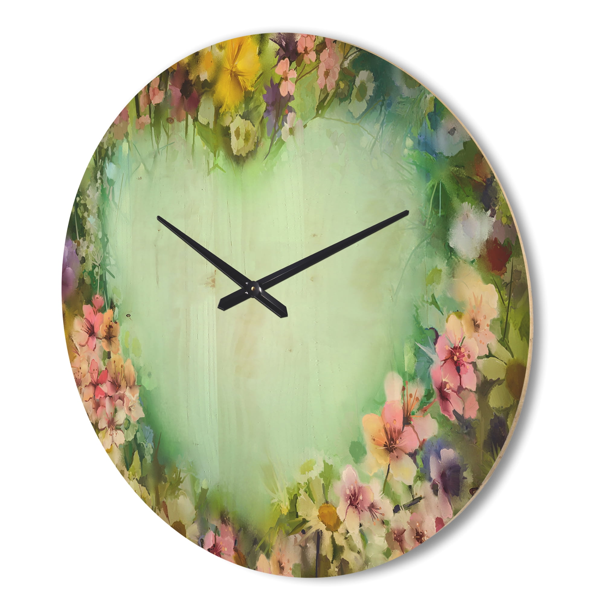Designart 'Traditional Flowers with Heart Shape ' Modern Wood Wall Clock