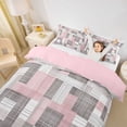 thumbnail image 3 of Homewish Pink Patchwork Checkered Duvet Cover Queen,Classic Abstract Geometric Queen Bedding,Pink Reversible,3-Piece,1 Duvet Cover and 2 Pillowcases, 3 of 6