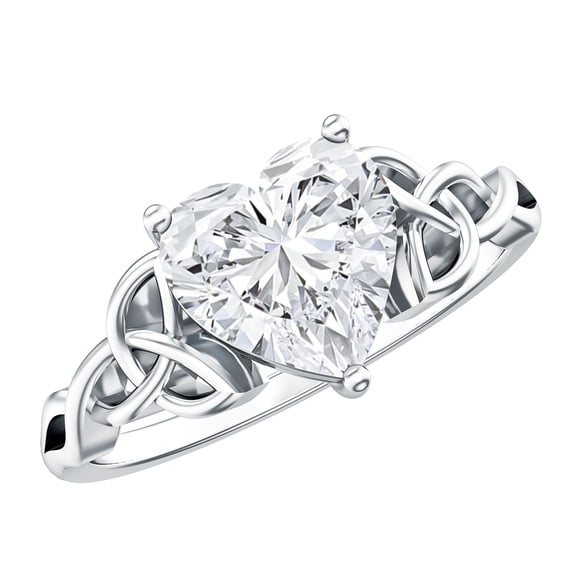 Rosec Jewels Moissanite Heart Shaped Engagement Ring 2 Carat - Celtic Knot Ring for Women (8 mm, D-VS1 Quality Certified), 925 Sterling Silver, US 4.00
