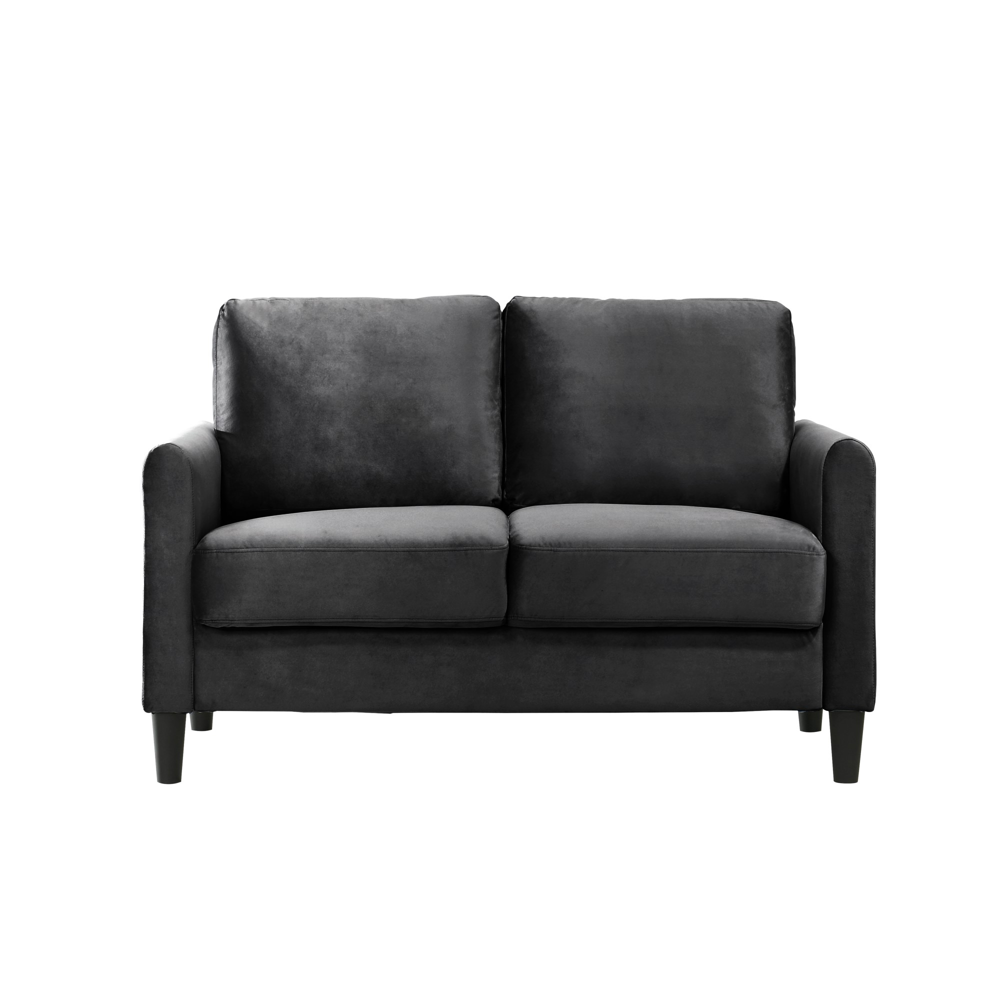 Home Design Airell Velvet Arm Loveseat with Plush Armrests and Sleek Black Legs, Modern Upholstered Design for Living Room, Dark Gray