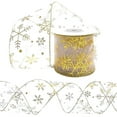thumbnail image 2 of Elainilye 2.5 Inch Wide Christmas Ribbon, Gold Snowflake Wired Ribbon For Christmas Tree, Gift Wrapping, DIY Crafts And Home Decoration - Gold, 2 of 6