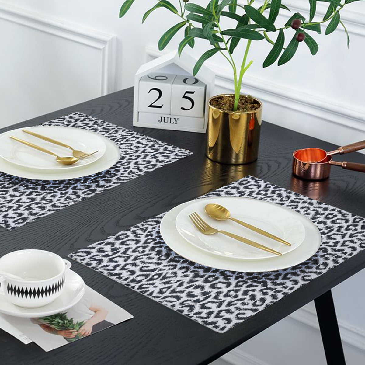 Placemats Set of 4 for Dining Table, Table Placemats, Rectangular Vinyl, PVC, 18x12 Inches - Black Gray