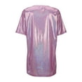 thumbnail image 4 of DHFJKG Women's Metallic T Shirt Short Sleeve Carnival Glossy Loose Fit Long Shirts Crewneck Shiny Streetwear Party Nightclub Wear Summer Stylish Tops, 4 of 9