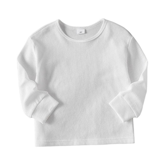 Long Sleeve Crewneck Waffle Knit Pullover Top for Toddlers and Kids Soft Lightweight Breathable Comfortable Shirt