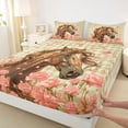 thumbnail image 3 of Manfei Rustic Flower Blossom Full Size Sheets,Rustic Farmhouse Horse Bed Sheets,Pink Brown Gren Sheet Sets For Men Women,Ultra Soft Home Decor,4pcs, 3 of 7