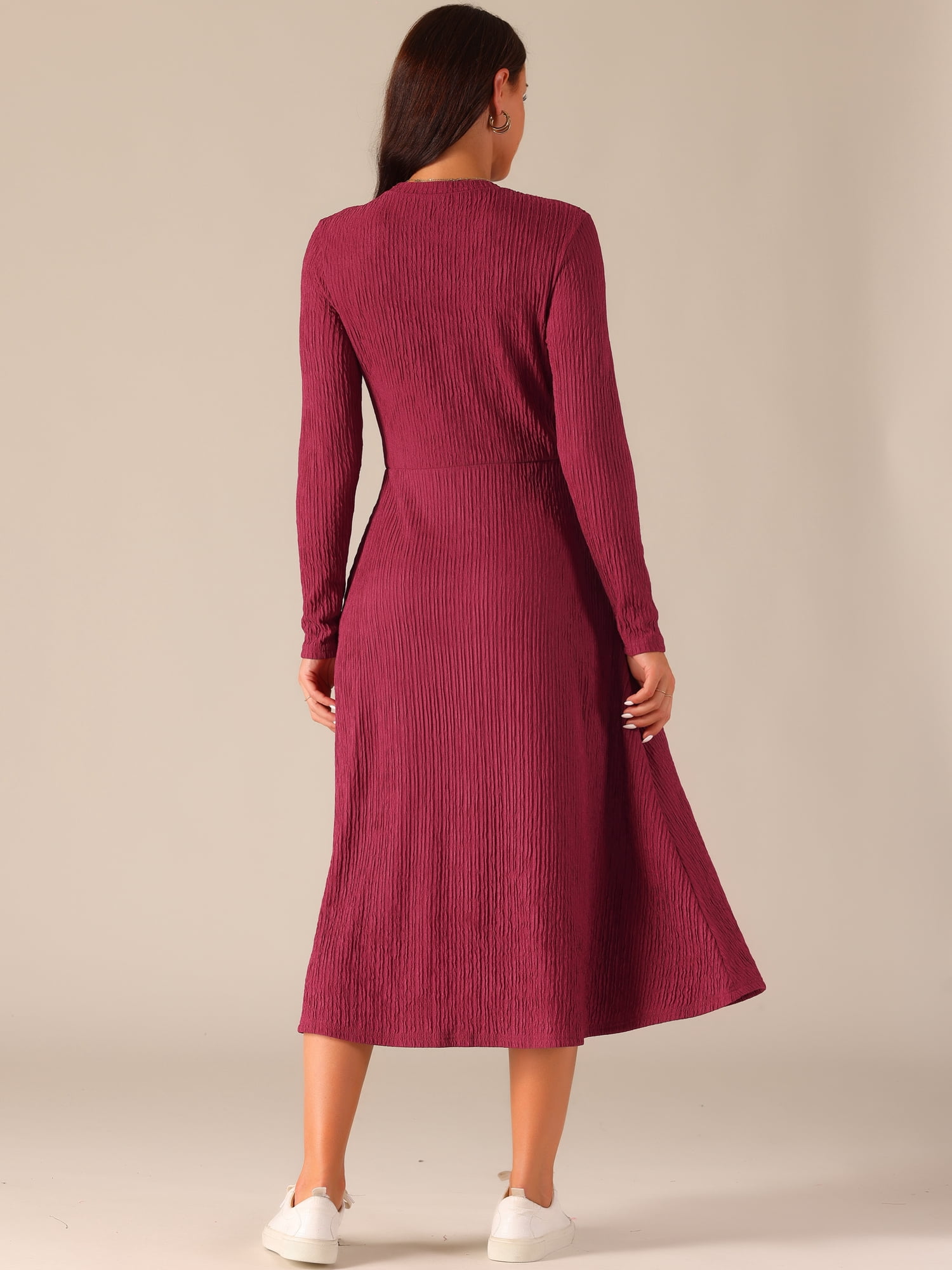 DARING DIVA Long Sleeve Crew Neck Knit A-Line Midi Dress XL Wine Red