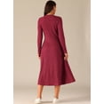 thumbnail image 4 of DARING DIVA Long Sleeve Crew Neck Knit A-Line Midi Dress S Wine Red, 4 of 6