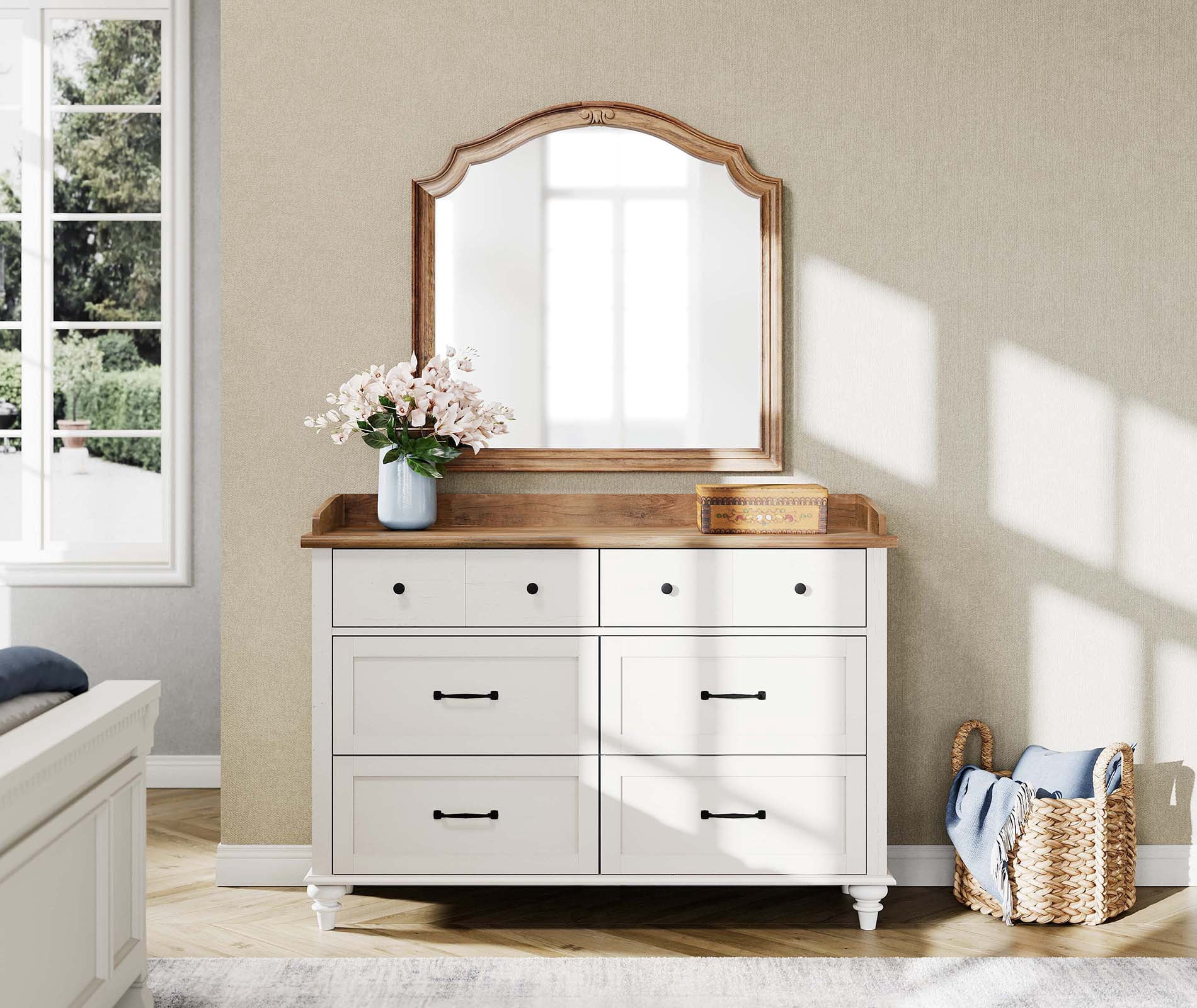 Mid Century Dresser with 6 Drawers, Wooden Kids Dresser for Kids Room Living Room, White
