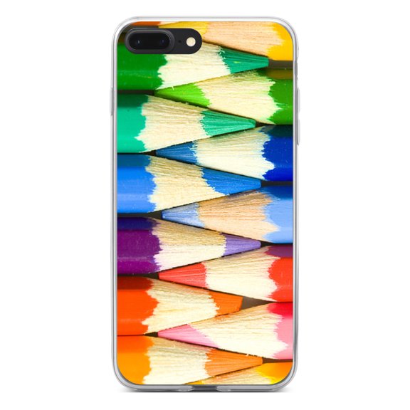 DistinctInk Clear Shockproof Hybrid Case for iPhone 7 PLUS / 8 PLUS (5.5" Screen) - TPU Bumper, Acrylic Back, Tempered Glass Screen Protector - Rainbow Colored Pencils - Rainbow Art Supplies