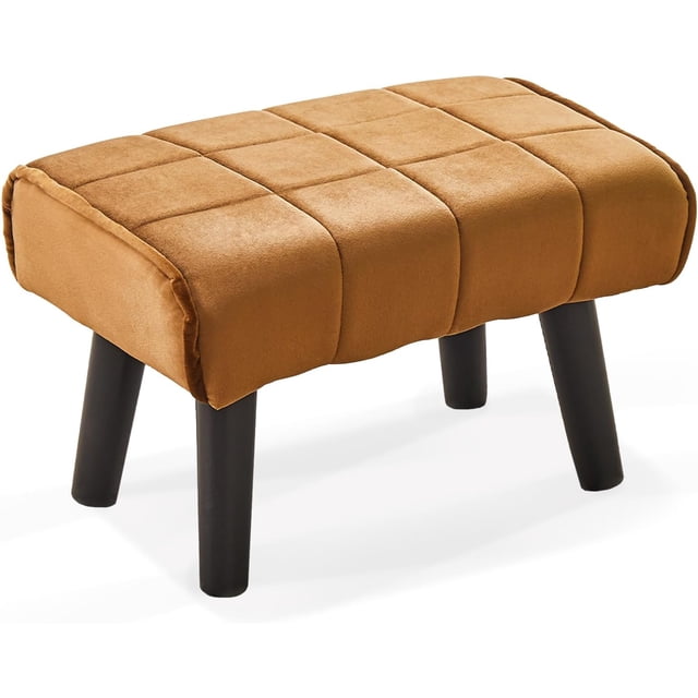Small Foot Stool Ottoman with Solid Wood Legs Velvet Soft Padded Pouf Sofa Footrest 16 Inch 2-Pack Pink