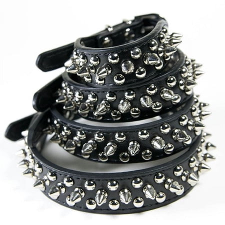 CoreLife Spiked Dog Collar / Spiked Cat Collar Punk Metal Studded Vegan Leather Heavy Duty Pet Collar - Black
