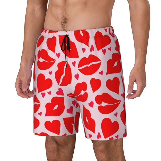 Balery Lips Kiss Bañador para hombre, shorts de playa de secado rápido con entrepierna y forro de compresión-Medium