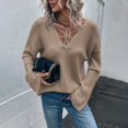 thumbnail image 3 of Vedolay Women's Sweaters Womens 2023 Fall Casual Long Sleeve V Neck Ribbed Knit Pullover Sweater,Brown L, 3 of 5