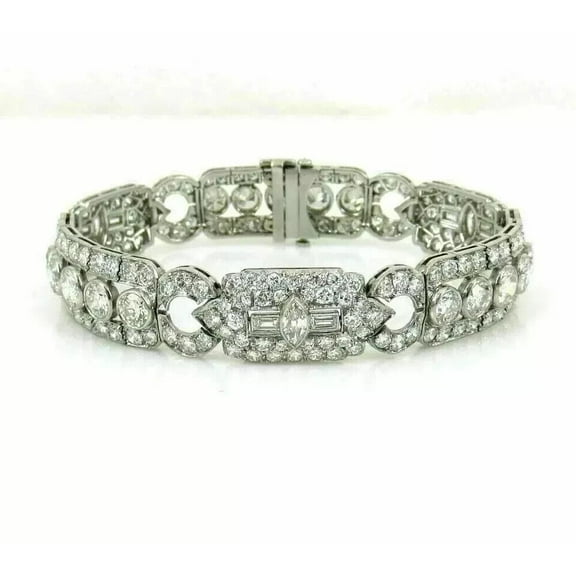 Sparkle Jewels Round Cubic Zirconia Art Deco Unisex Bracelet 14K White Gold Finish Silver
