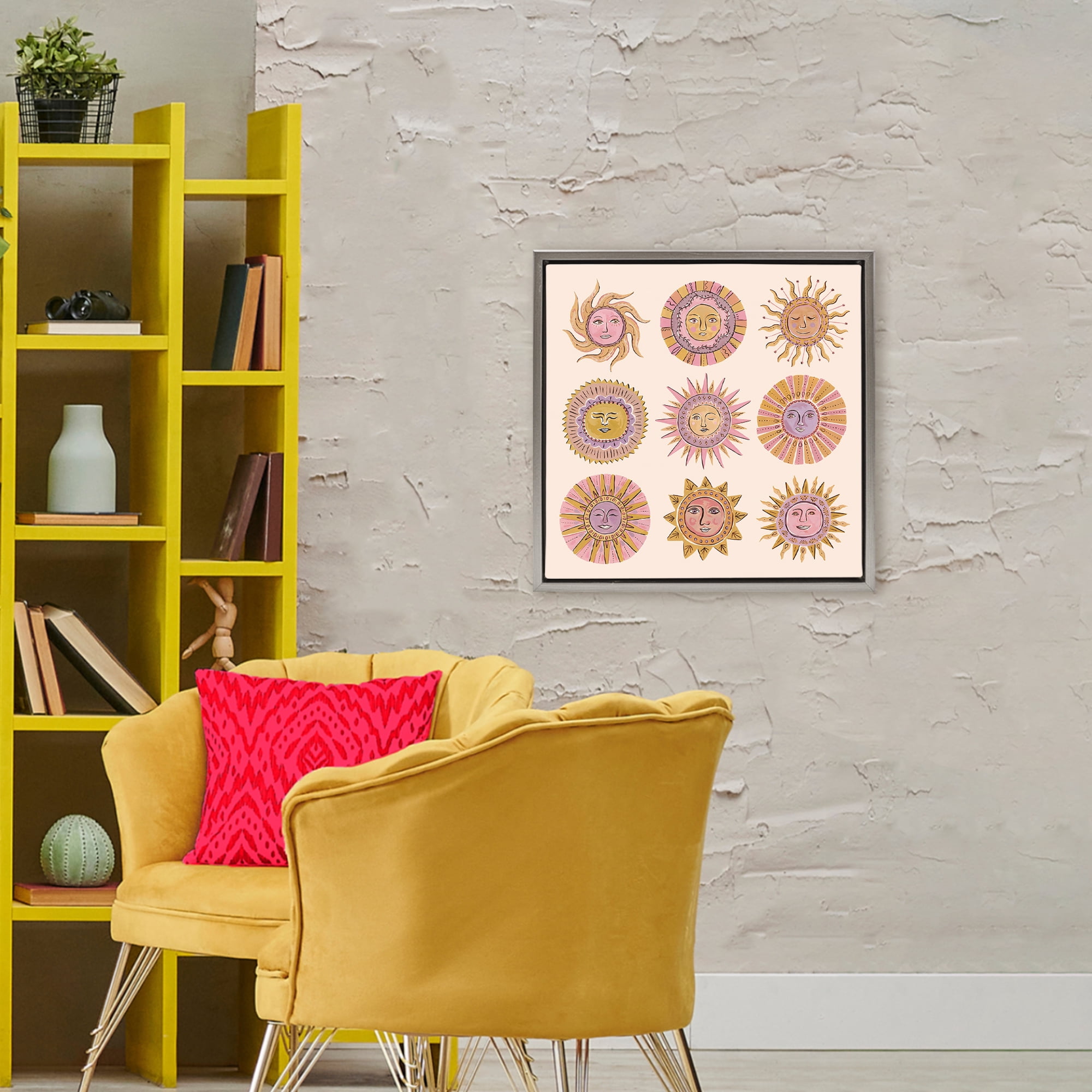 Stupell Industries Boho Solar Faces Gray Framed Floater Canvas Wall Art, design by Two If By Sea Studios