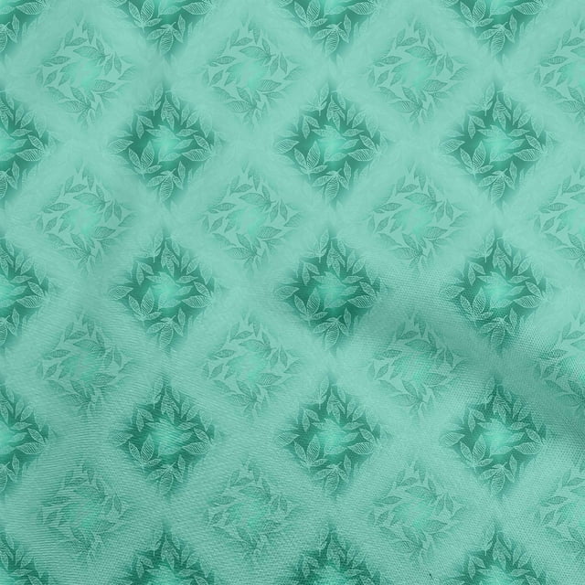 oneOone Silk Tabby Turquoise Green Fabric Leaves Craft Projects Decor Fabric Printed By The Yard 42 Inch Wide