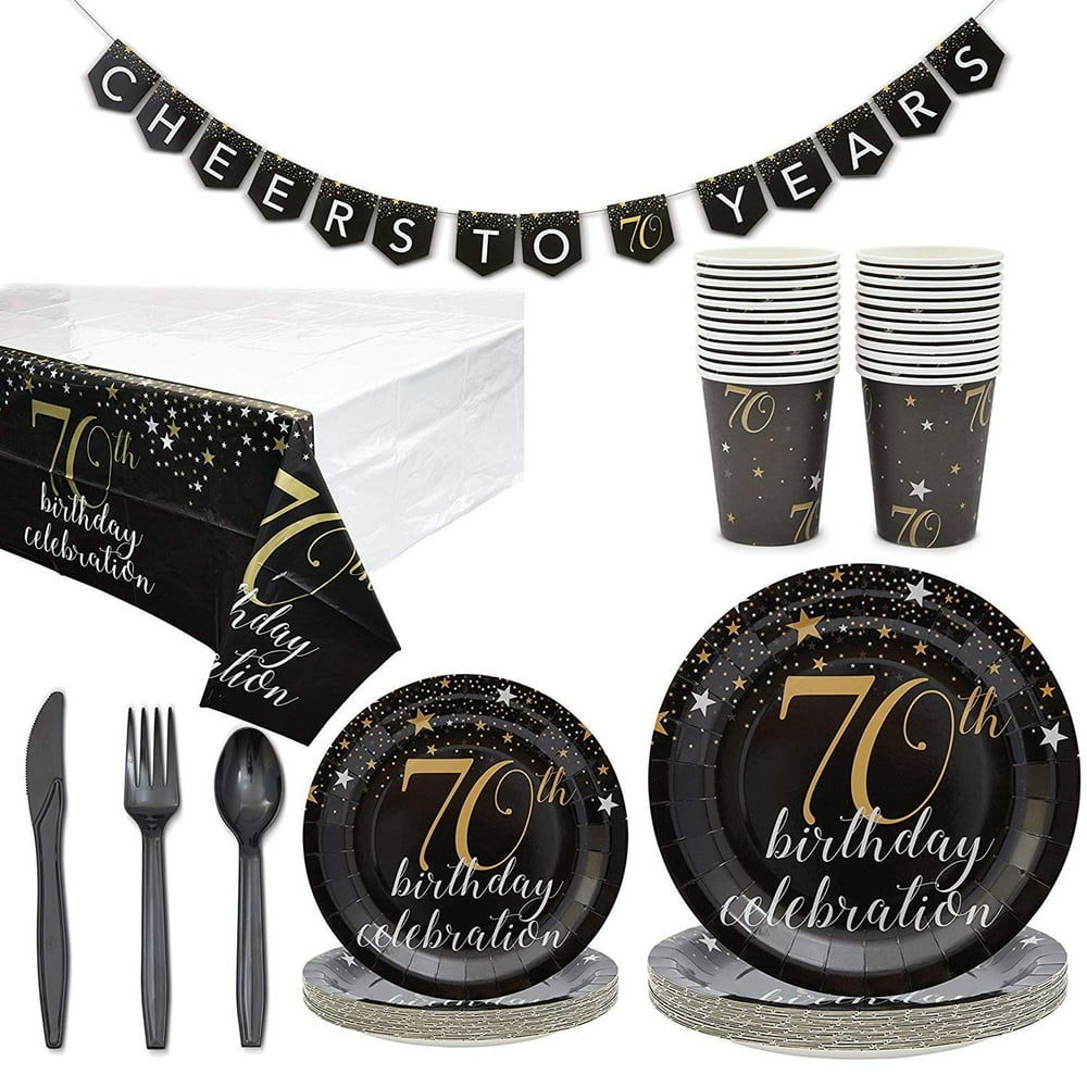 Serves 24 70th Birthday Party Supplies, 122PCS Plates Napkins Cups