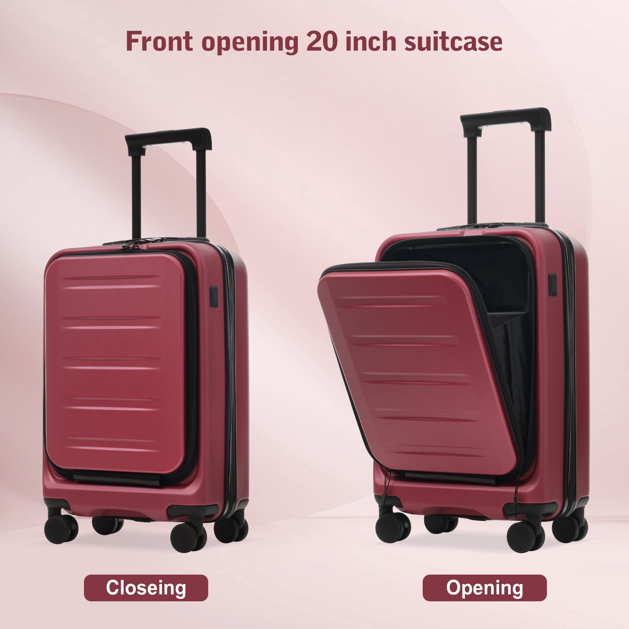 Luggage Sets 5 Piece with Front Opening, Hardside Expandable Carry On Suitcase Set with Double Spinner Wheel, Lightweight Travel Luggage with USB Port, TSA Locks (20"24"28")