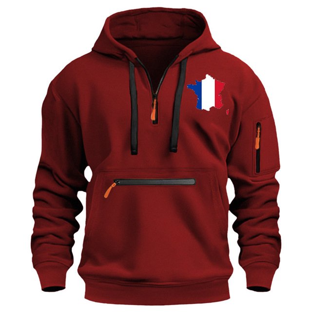 LUOGENLI Mens Hoodies Blanket Men's Casual Hoodies Sweatshirts Loose Fit Pullover Jacket for Autumn Winter Daily Wear with Print Design Comfortable Streetwear Wine Size L