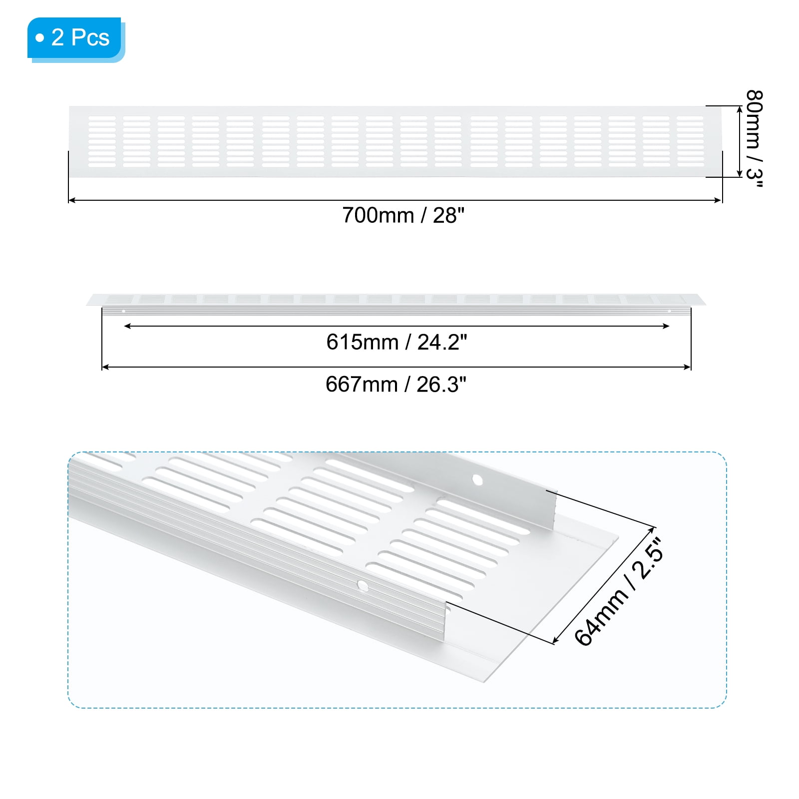 Uxcell 28 x 3 Inch Door Air Vent Cover, 2 Pcs Heavy Duty Grille Ventilation