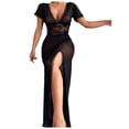 thumbnail image 1 of WZXFASHION Robe Longue Mini à Manches Courtes Décontractée pour Femmes, sous-Vêtements en Maille Transparente, Lingerie, Noir m, 1 of 9