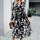 thumbnail image 5 of Vestido Vestido elegante estampado Estilo casual Vestido largo plisado de mujer Traje diario de gasa Ygjytge Negro T M para Mujer, 5 of 7