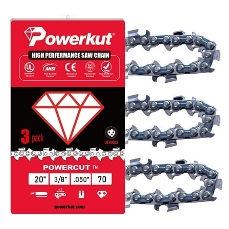 3Pack 20 Inch Chainsaw Chain 3/8" Pitch .050" Gauge 70 Drive Links Fits Poulan Pro PR5020 PP5020AV