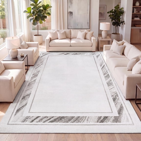 JONATHAN Y CARMEL 3 x 5 Area Rug, Athens Border Marble Pattern - Silver/White, CAR102A-3