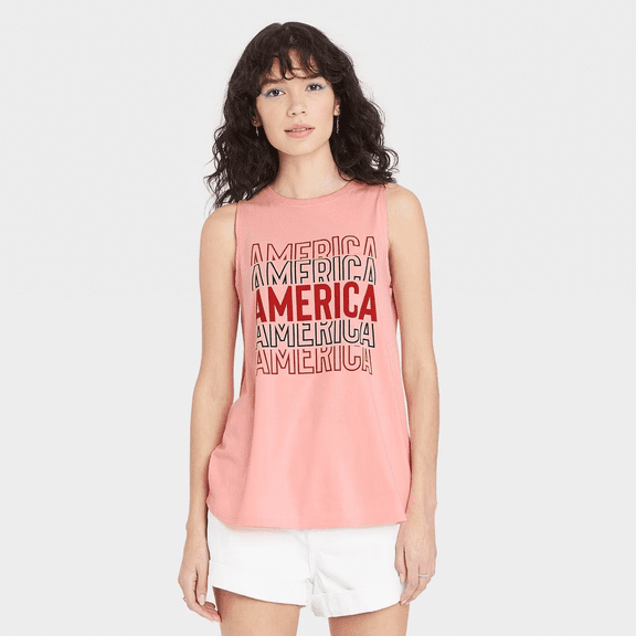 Women's America Graphic Tank Top - Coral Pink, Small
