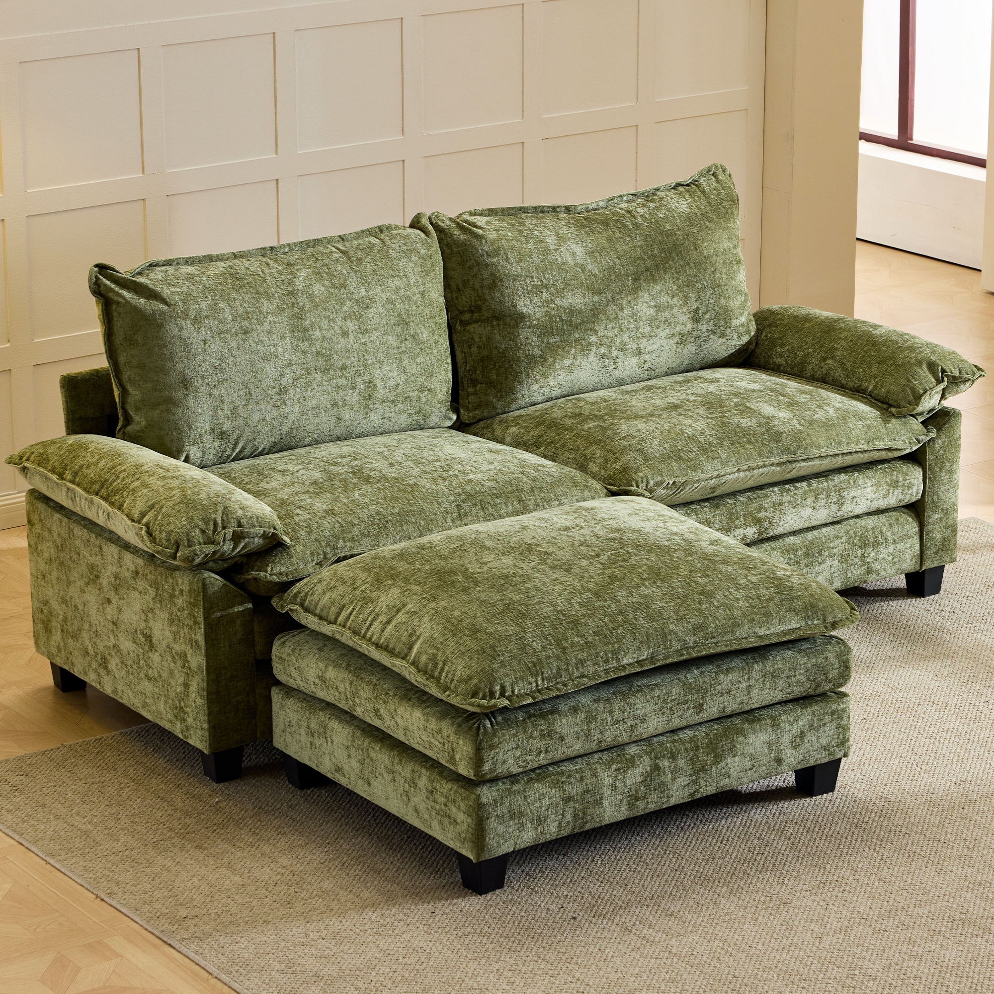 Ktaxon Sectional Sofa L Shaped Couch with Chaise Living Room Sleeper Set, 2 Seats with Chenille and Double Layer Cushions 87" W Olive Green