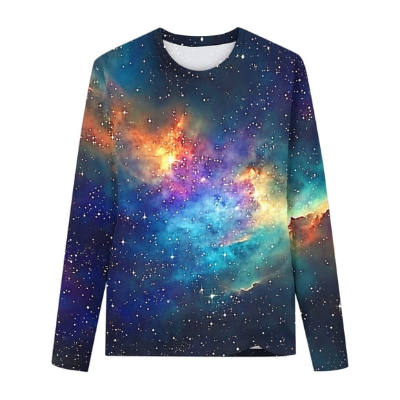 Lovzfmll Unisex Kids Nebula & Comet Print Long Sleeve Tee, Casual Crewneck Pullover for Boys & Girls for Little Girls 11 Years
