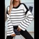 thumbnail image 5 of Suéter de Rayas Extragrande para Mujer, Cuello Redondo, Mangas Largas, Moda de Otoño 2025. Negro L, 5 of 10
