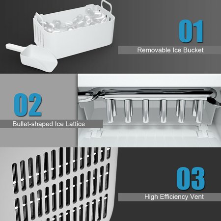 Costway - Portable Countertop Ice Maker Machine 44Lbs/24H Self-Clean w/Scoop - Silver