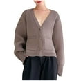 thumbnail image 2 of Kilaqueen Women's Fall Button Down Cardigan Sweaters V Neck Long Sleeve Knit Jacket Trendy Open Front Knit Coats with Pockets, 2 of 4