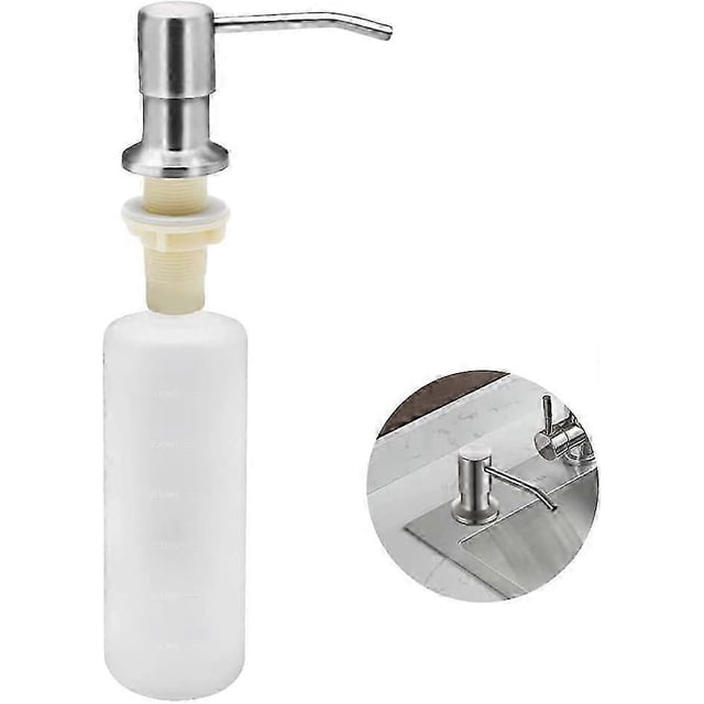 Kitchen Sink Soap Dispenser, 350ML Kitchen Stainless Steel Built-in Detergent Dispenser, Refillable Soap Dispenser with 360 Rotating Pump (Stainless S
