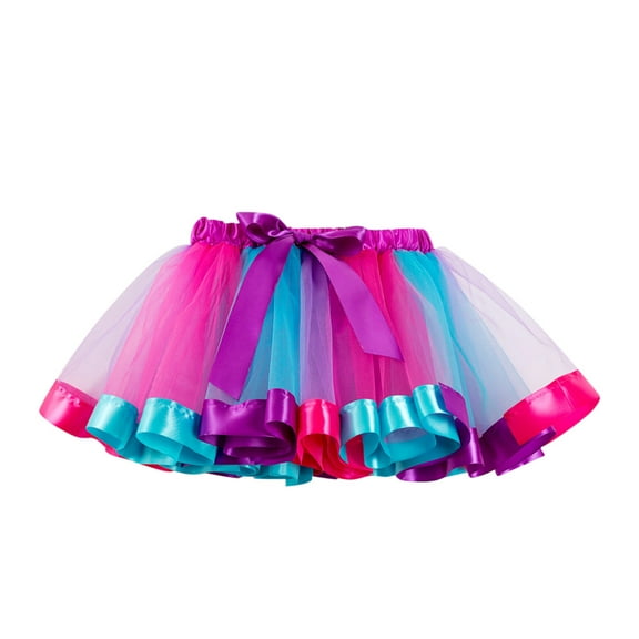EnJoCho Dance Performance Tutu Puffy Skirt With Satin Bow Kids Girls Ballet Skirts Party Rainbow Tulle Dance Skirt Dance Tutu With Layers