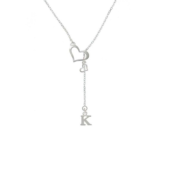 Silvertone Small Initial - K - In My Heart Lariat Necklace