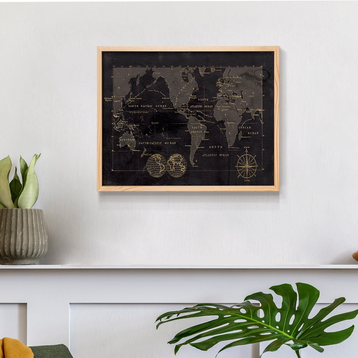 Black Gold Map by Carol Robinson - Restickable Framed Giclée Print