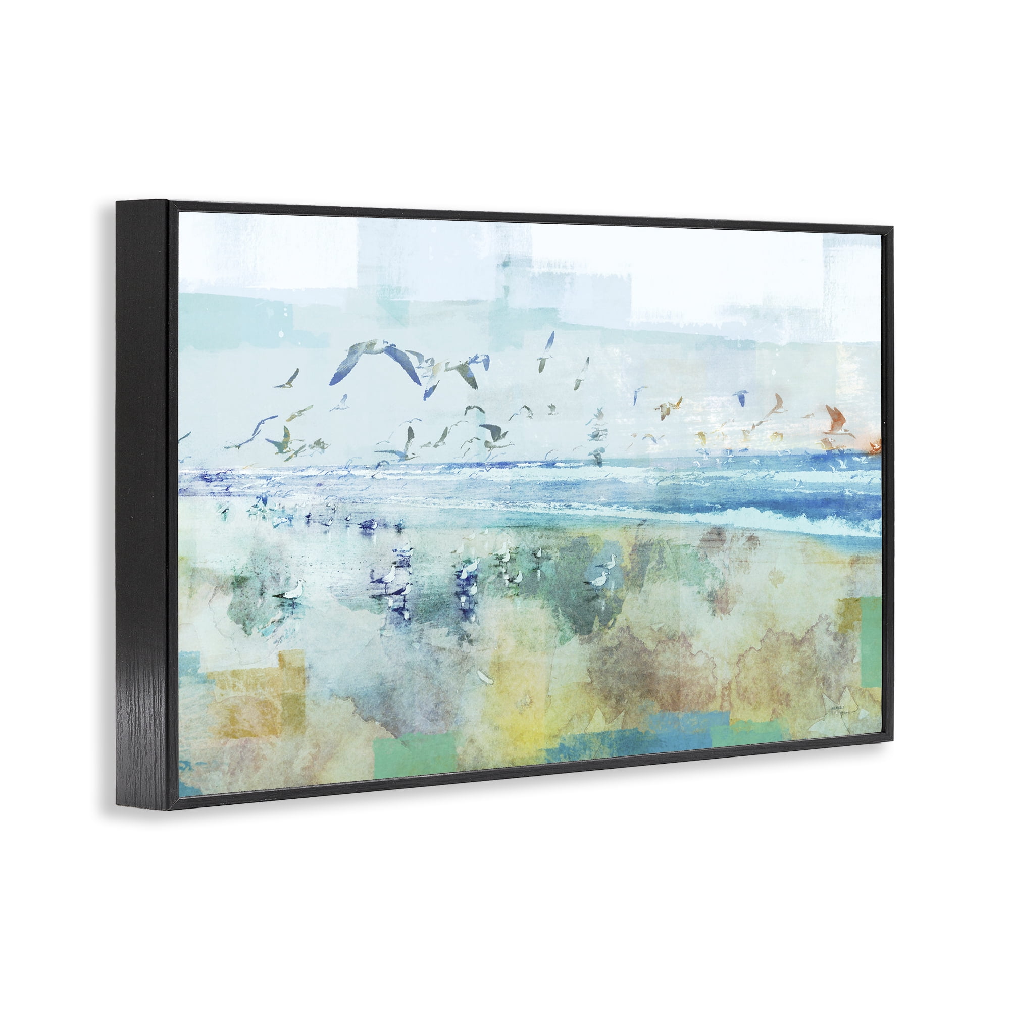 Stupell Industries Abstract Birds Over Beach Abstract Painting Black Framed Art Print Wall Art, 24 x 16