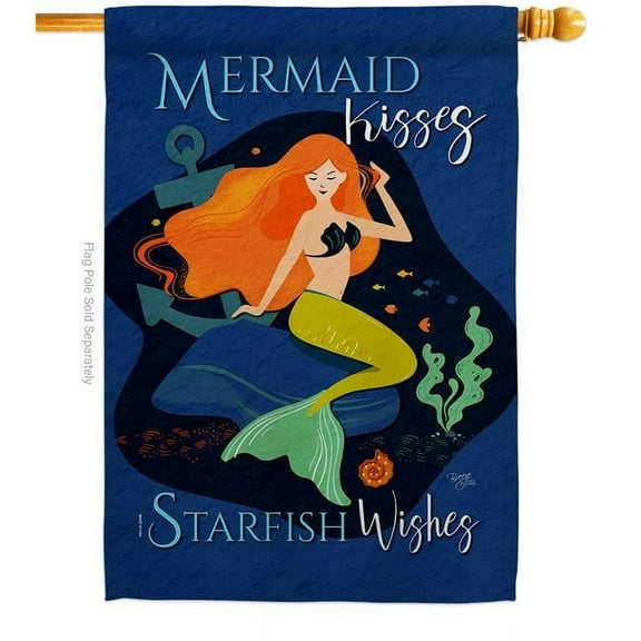 Breeze Decor H107070-BO Mermaid Kiess Animals Sea Creature 28 x 40 in. Double-Sided Decorative Vertical House Flags for Decoration Banner Garden Yard Gift