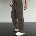 thumbnail image 2 of Dwelliawo Men's Casual Cargo Pants Fitness Hiking Straight Leg Pants Drawstring Fashion Cargo Pants Lightweight Baggy Pant Trousers with Pocket Brown 2XL, 2 of 4