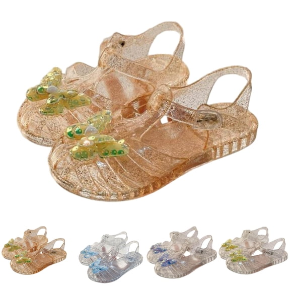 SGFCWSX Girls Clear Sandals Kids Jelly Glitter Butterfly Ankle Strap Summer Fashion Shoes Gold Size 11 Little Kids
