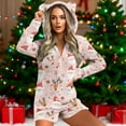 thumbnail image 2 of yoeyez Adult Onesie Pjs for Women Cute Christmas Fleece Pajamas Short Jumpsuit Long Sleeve Hooded Sherpa Romper Sexy Santa Print Bodysuit, 2 of 7