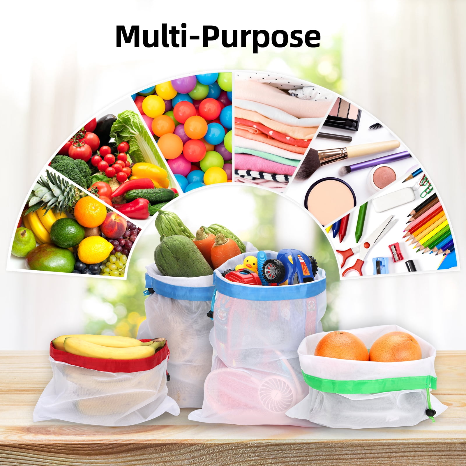 VacYaYa 20Pcs Reusable Washable Food Storage Organization Mesh Produce Ziploc Bags ,8S,6M,6L